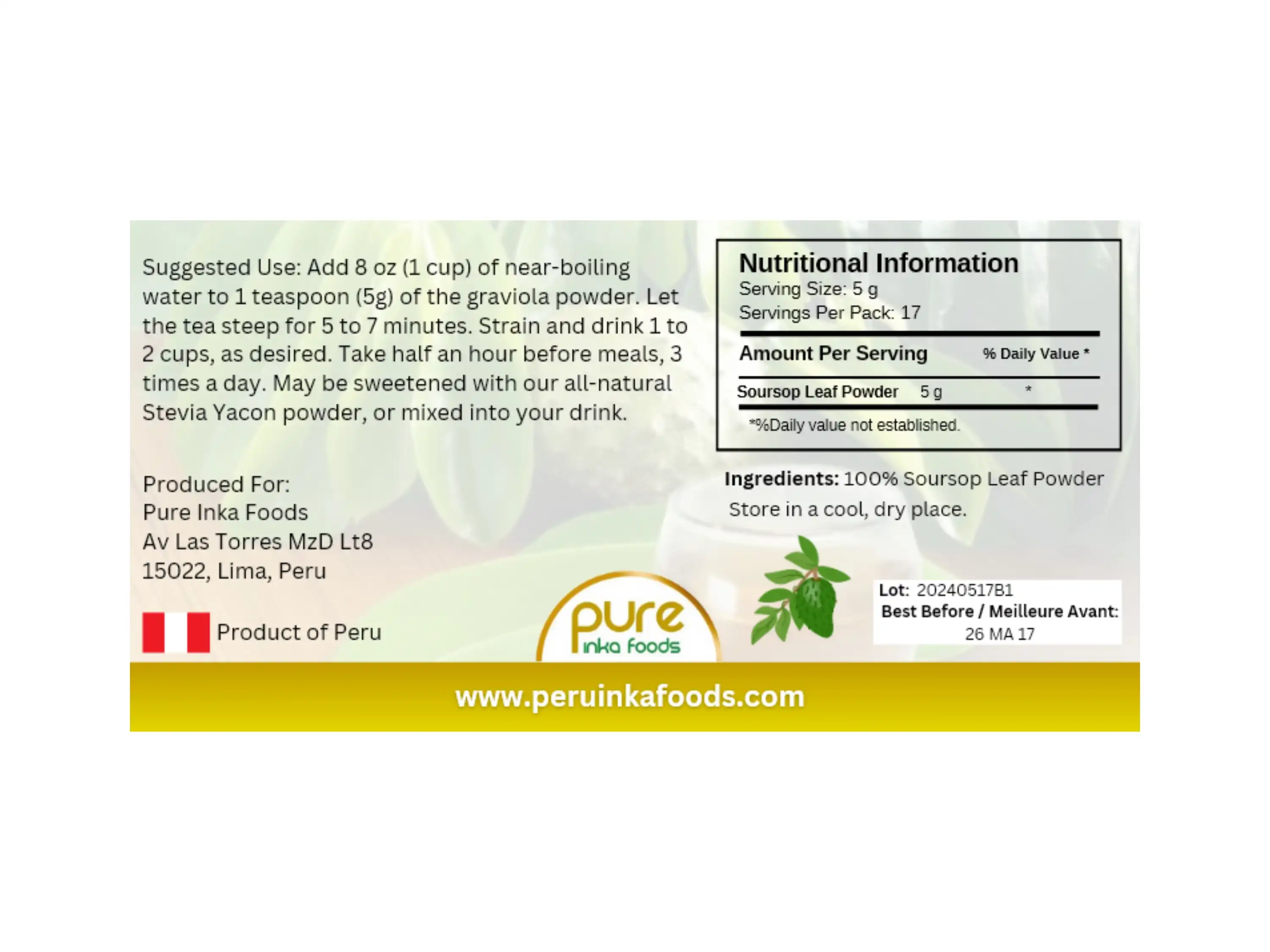 Pure Inka Foods – Engroshandel Protein-/superfoodpulver – Soursopbladpulver | Graviola pulver2