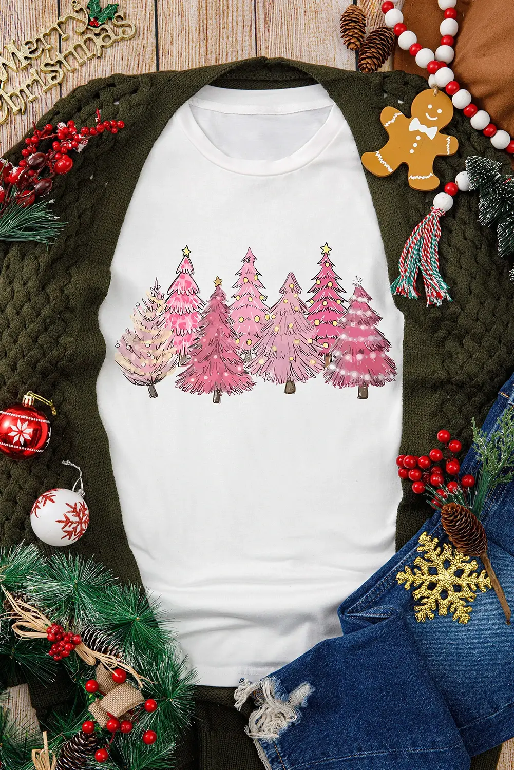 White Lighting Christmas Trees Fashion Graphic Tee for wholesale on Faire3