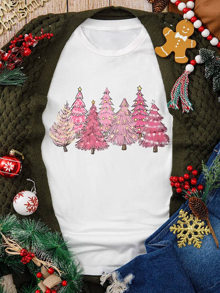 White Lighting Christmas Trees Fashion Graphic Tee for wholesale on Faire3