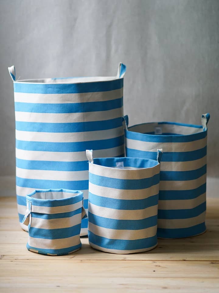 Skye blue stripe storage bins for wholesale by griffin savoy inc