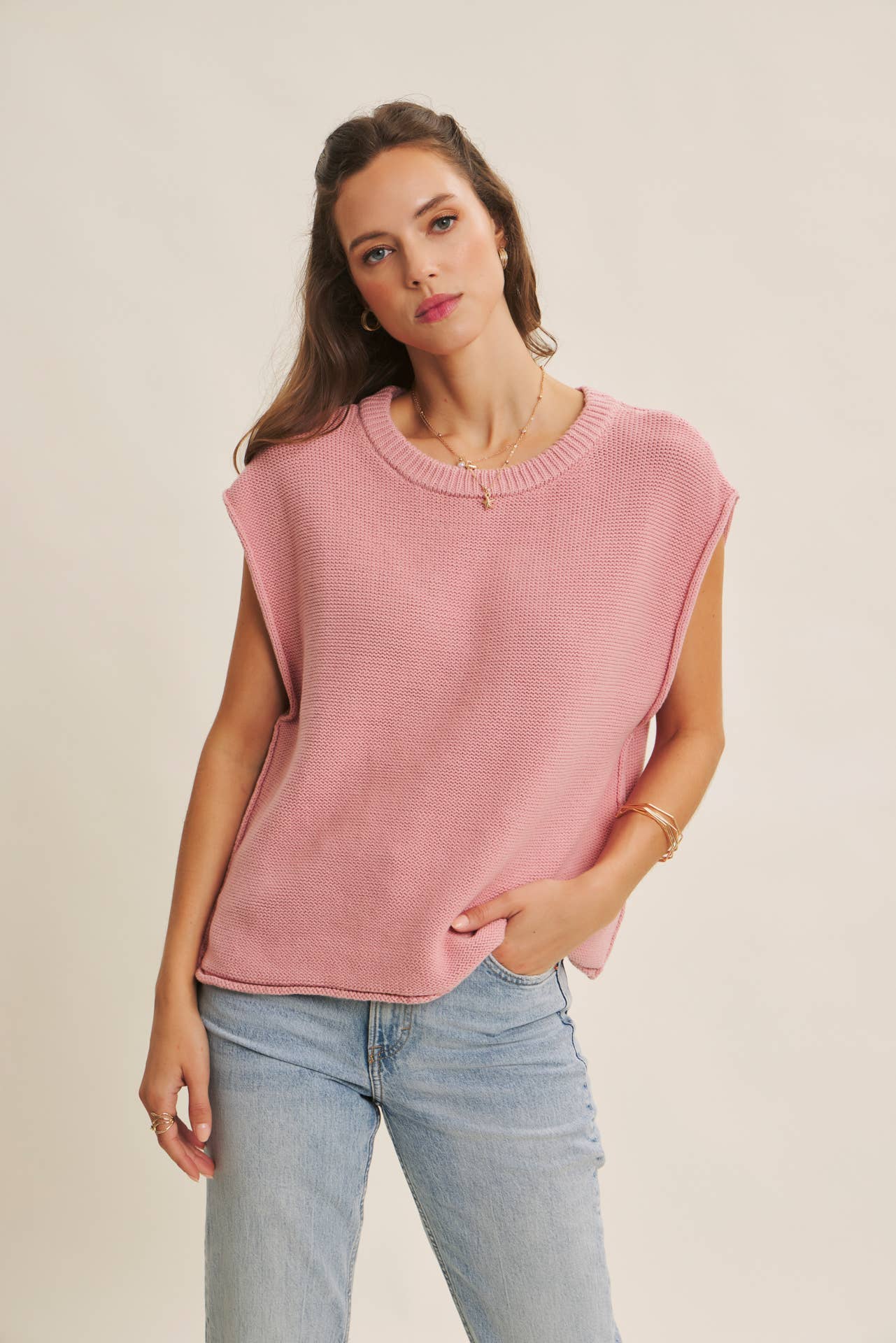 in february – Großhandel Strickpullover – Damen – Locker sitzendes Sweater-Weste mit sichtbaren Nähten36