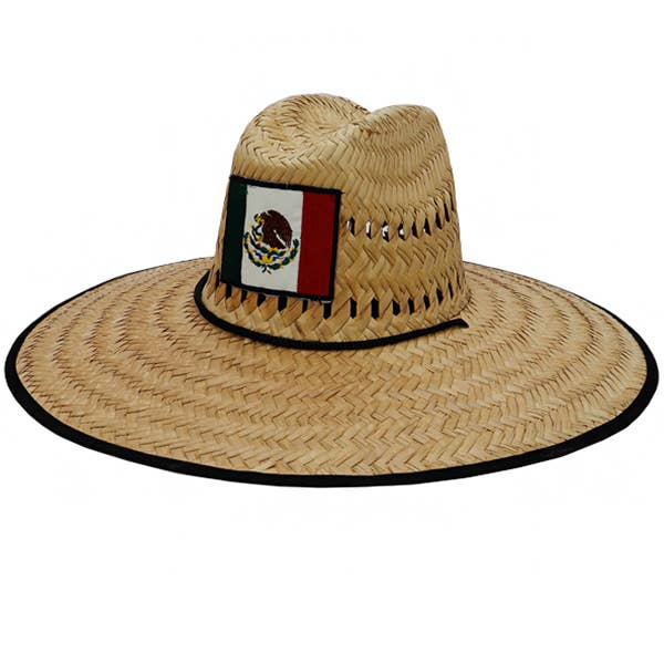 Cap Zone - Wholesale Strohoed - Uniseks - Mexicaanse vlag gepatchte natuurlijke stro outdoor badmeesterhoed