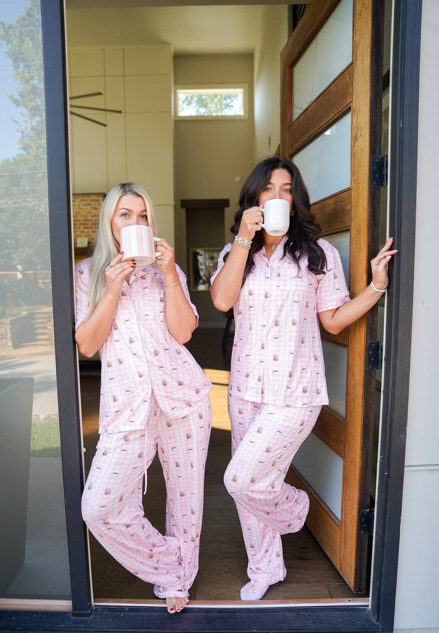 KENZKUSTOMZ - Wholesale Sleepwear Set - Women's - Pink Coffee - Short Sleeve + Pant Pajama Set1