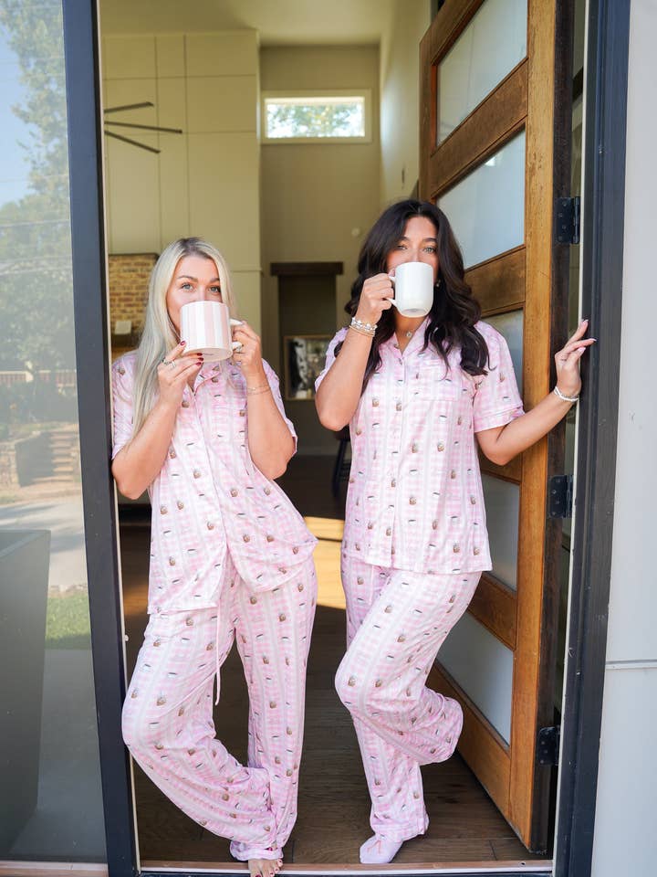 KENZKUSTOMZ - Wholesale Sleepwear Set - Women's - Pink Coffee - Short Sleeve + Pant Pajama Set1
