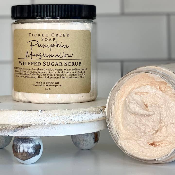Tickle Creek Soap – Esfoliante corporal por atacado – Esfoliante de Açúcar Marshmallow Chipeado de Abóbora