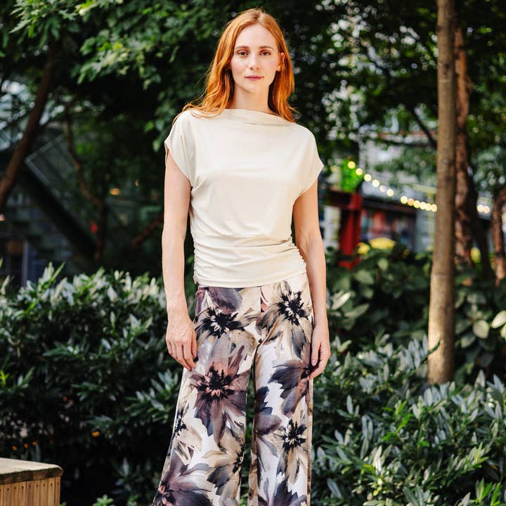 T224 - Side Ruched Boat Neck Top for wholesale by Clara Sunwoo