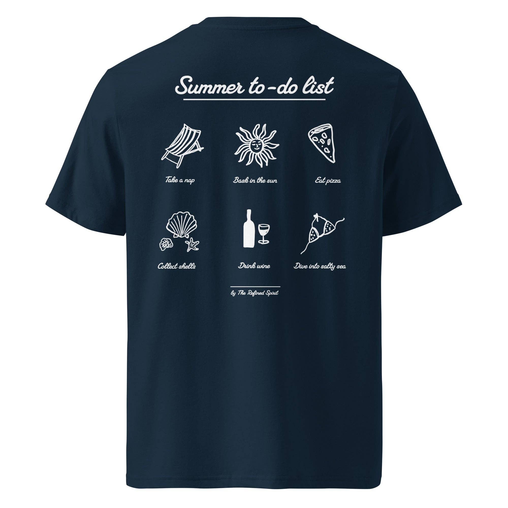 The Refined Spirit - Vendita all'ingrosso Maglietta serigrafata - Unisex - Lista delle cose da fare in estate - T-shirt biologica4
