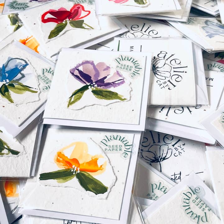 Atelier By Cat - Wholesale Everyday Greeting Card - mini Seed Paper Cards, Plantable Eco Friendly, Hand Painted