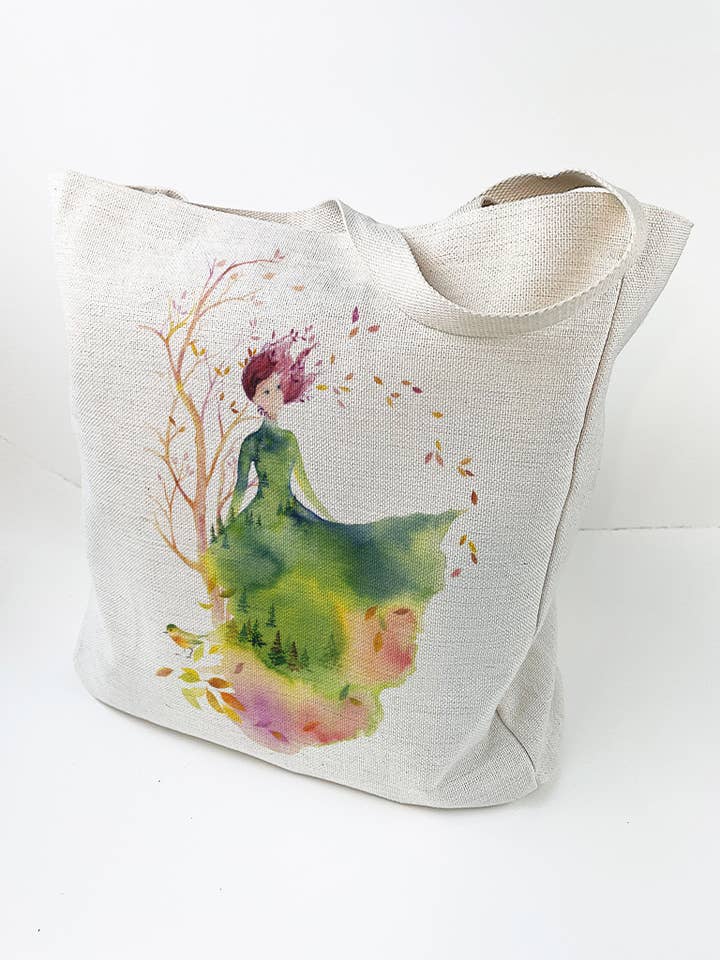 Large Linen/Canvas Tote Bag - Fallen Leaves - Woman inNature for wholesale by Oladesign