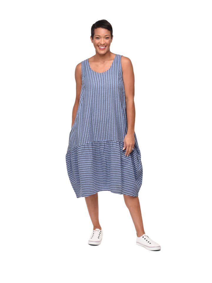 Tulip Clothing - Wholesale Dress - Women's - CV316 Sirena Dress in Doyle Seersucker Stripe