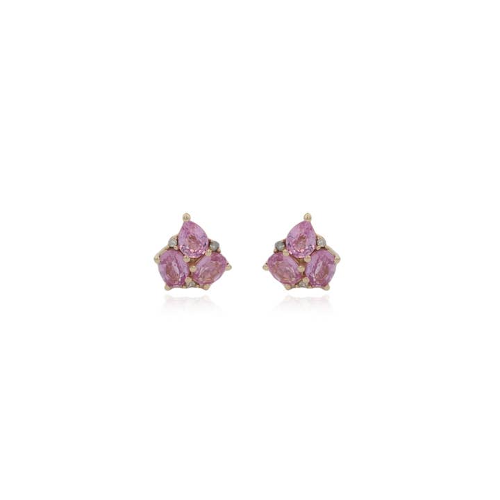 Rosa Saphir & Diamant Ohrstecker - 9KT Weißgold für den Großhandel von Jaipur Jewelry
