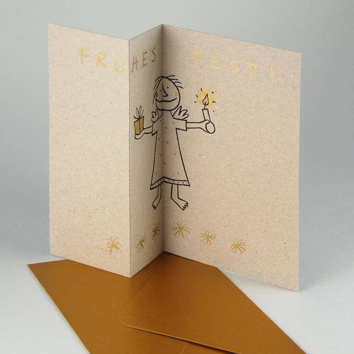 20 Grey Recycled Christmas Cards With Gold Envelope for wholesale by Kettcards