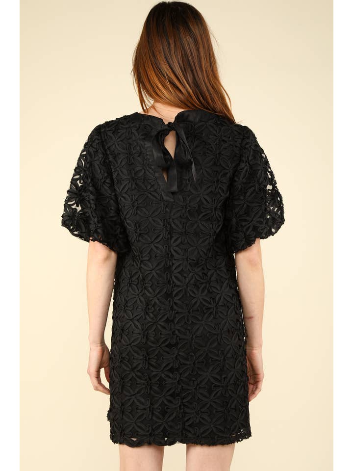 VERY J - Vente Robe – femme - VD33908-3D Mini-robe à manches bouffantes en organza à texture florale2