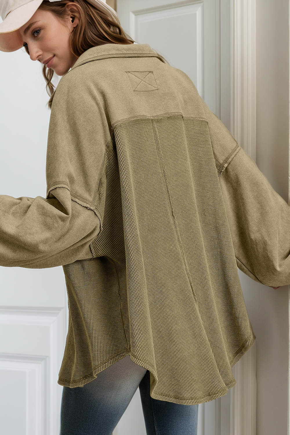 PartyEight - Vente Veste-chemise – femme - Veste surdimensionnée boutonnée en tricot gaufré1