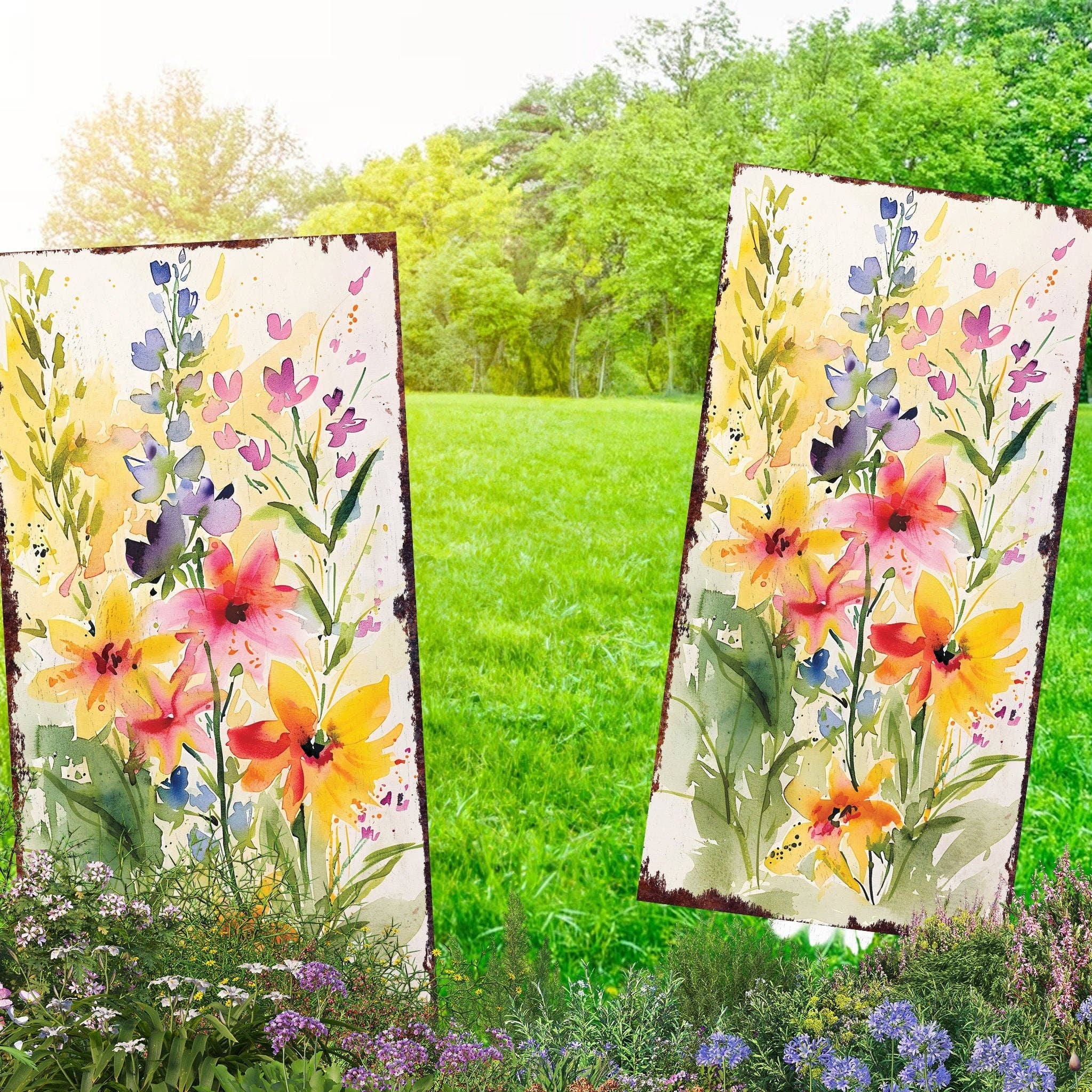 TX USA Corporation – wholesale Garden/lawn stake – Vibrant Spring Wildflower Garden Stake | 30in Watercolor Yard Art3