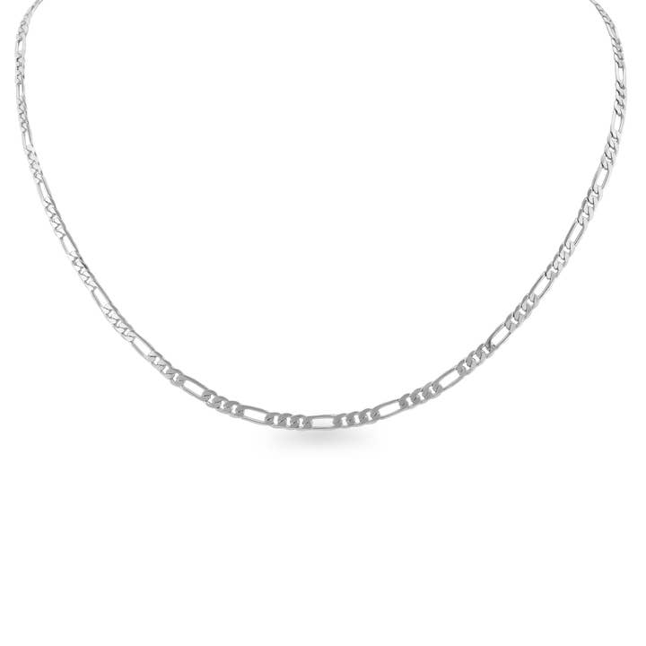 WJW - Wholesale Link & Chain Necklace - Sterling Silver Platinum Plated Diamond Cut Figaro Chain