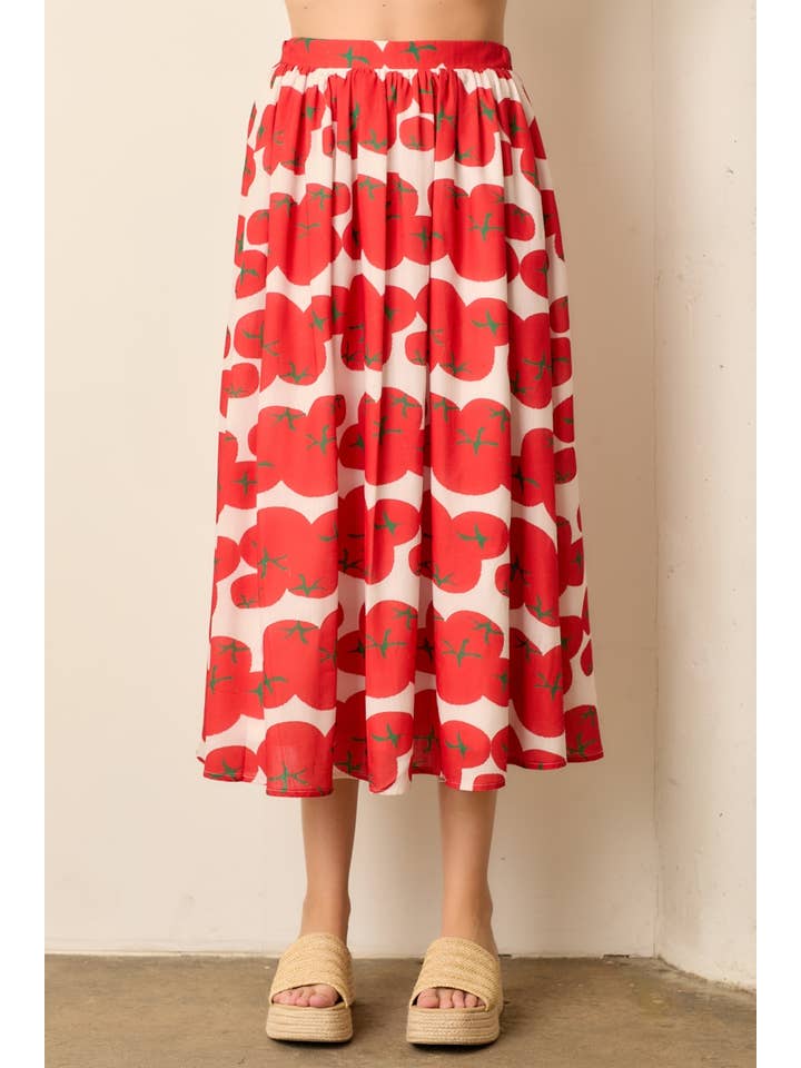 TOMATO PRINTED MIDI SKIRT for wholesale on Faire