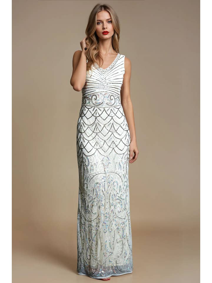 Jywal London® - Wholesale Gown - Women's - Eva Off White 1920s Wedding Maxi Dress