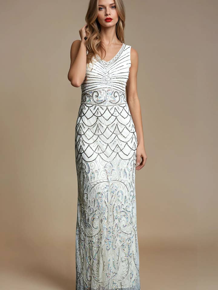 Eva Off White 1920s Wedding Maxi Dress for wholesale by Jywal London®