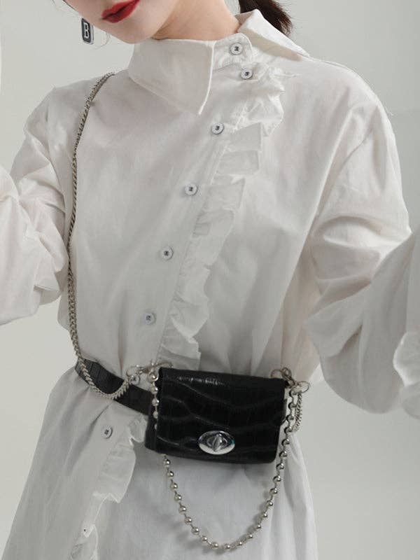 ShieldChic - Wholesale Button Down Shirt - Women's - Loose Solid Color Ruffled Irregularity Buttoned Blouses4