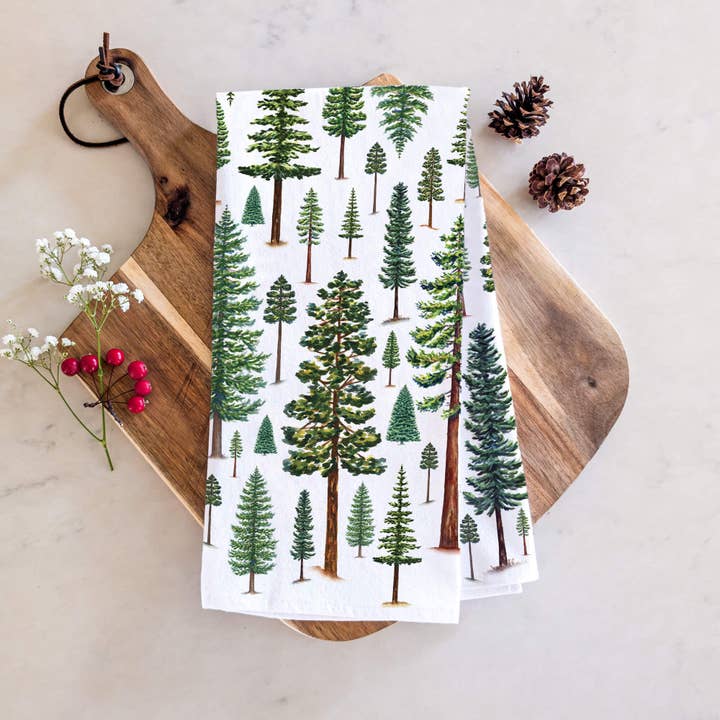 Evergreen Trees Tea Towel | Nature Kitchen Towel for wholesale by Watercolor Wednesday