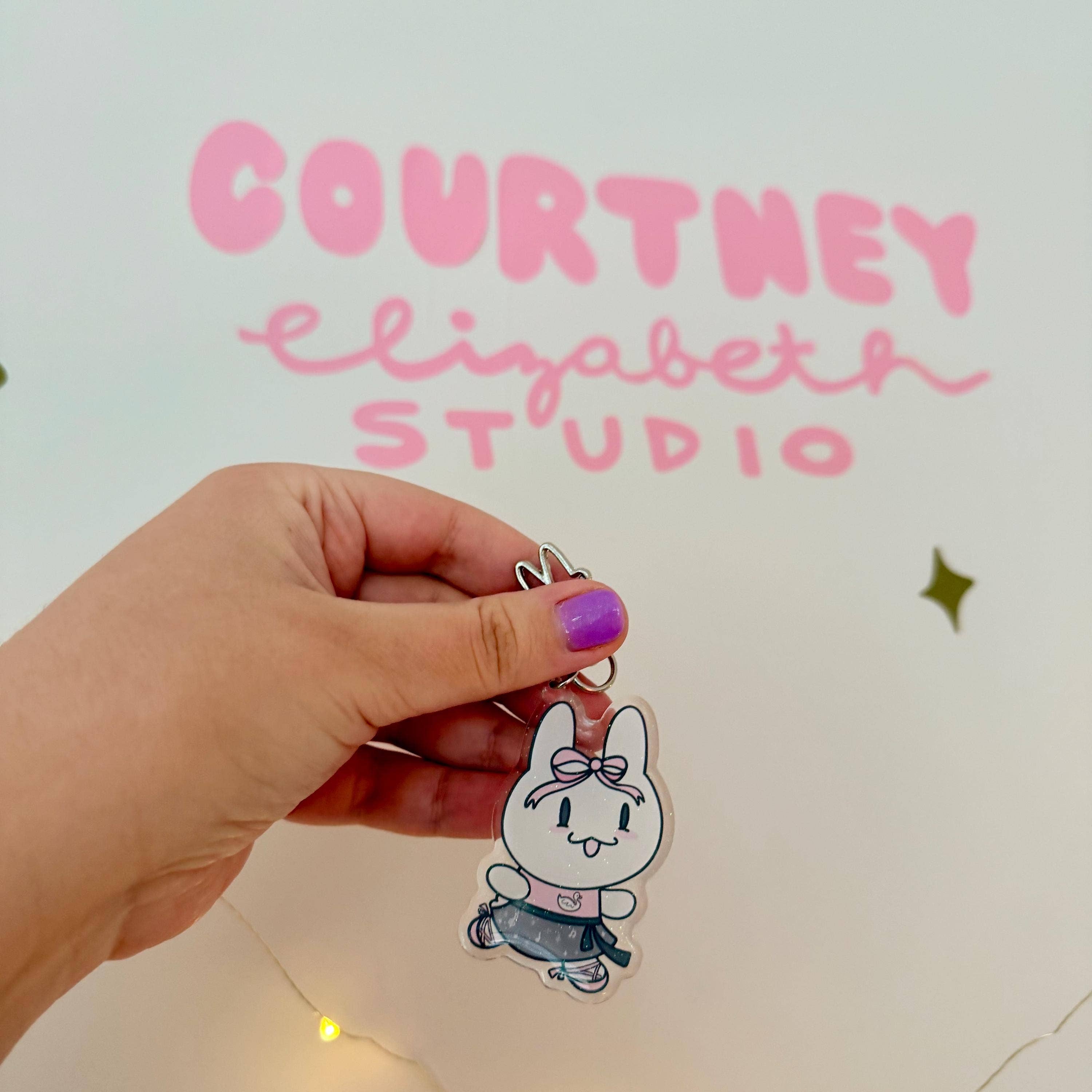Courtney Elizabeth Studio - Wholesale Keychain - Women's - Kawaii Bunny Ballerina Glitter Acrylic Keychain2