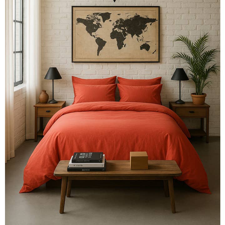 Capa de Edredão 260x240 100% Percal de Algodão Lavado 80 Fios/cm² - Acabamento Garrafa 40cm - Terra de Siena por atacado de BATON ROUGE