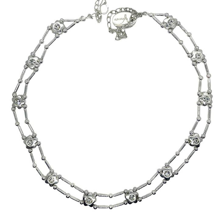 Halskette Blumen Sw in Silberkristall 10µ für den Großhandel von Gloria Mago