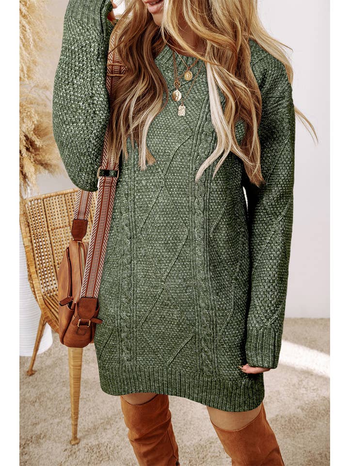 Aapparella - Wholesale Dress - Women's - Grace Cable Knit Loose Fit Knit Sweater Dress | S-3XL