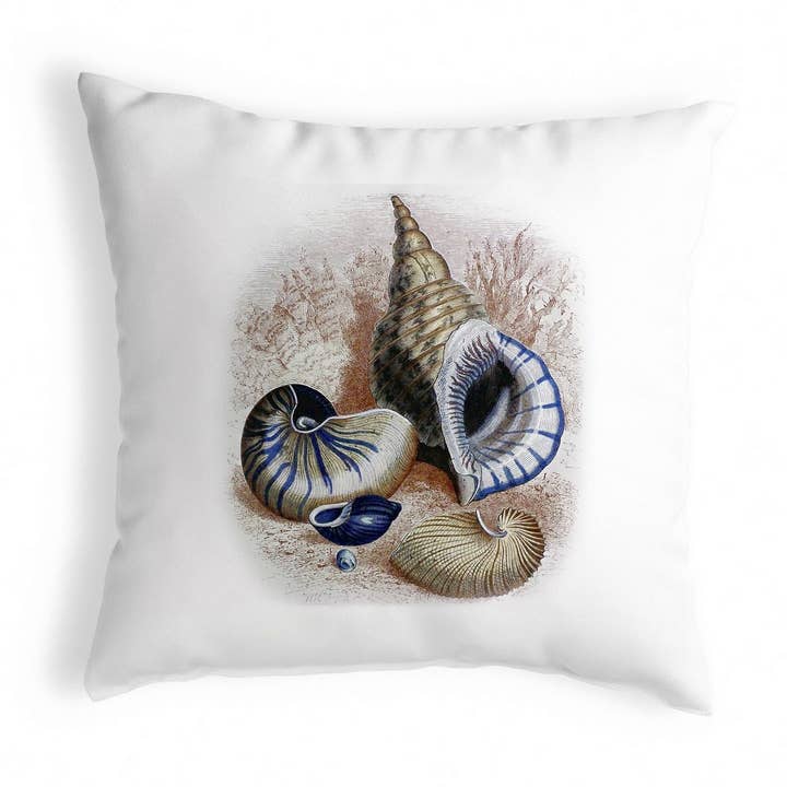 Grouped Shells Antique Print Noncorded Pillow for wholesale by Betsy Drake Interiors