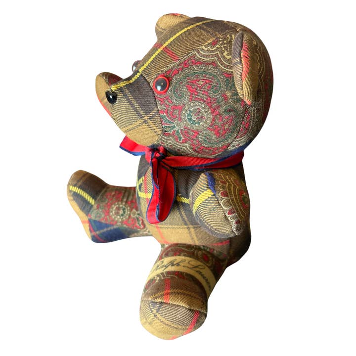 Vintage Luxe Up - Wholesale Decorative Figurine - Ralph Lauren Equestrian Vintage Silk Scarf Tender Teddy Bear