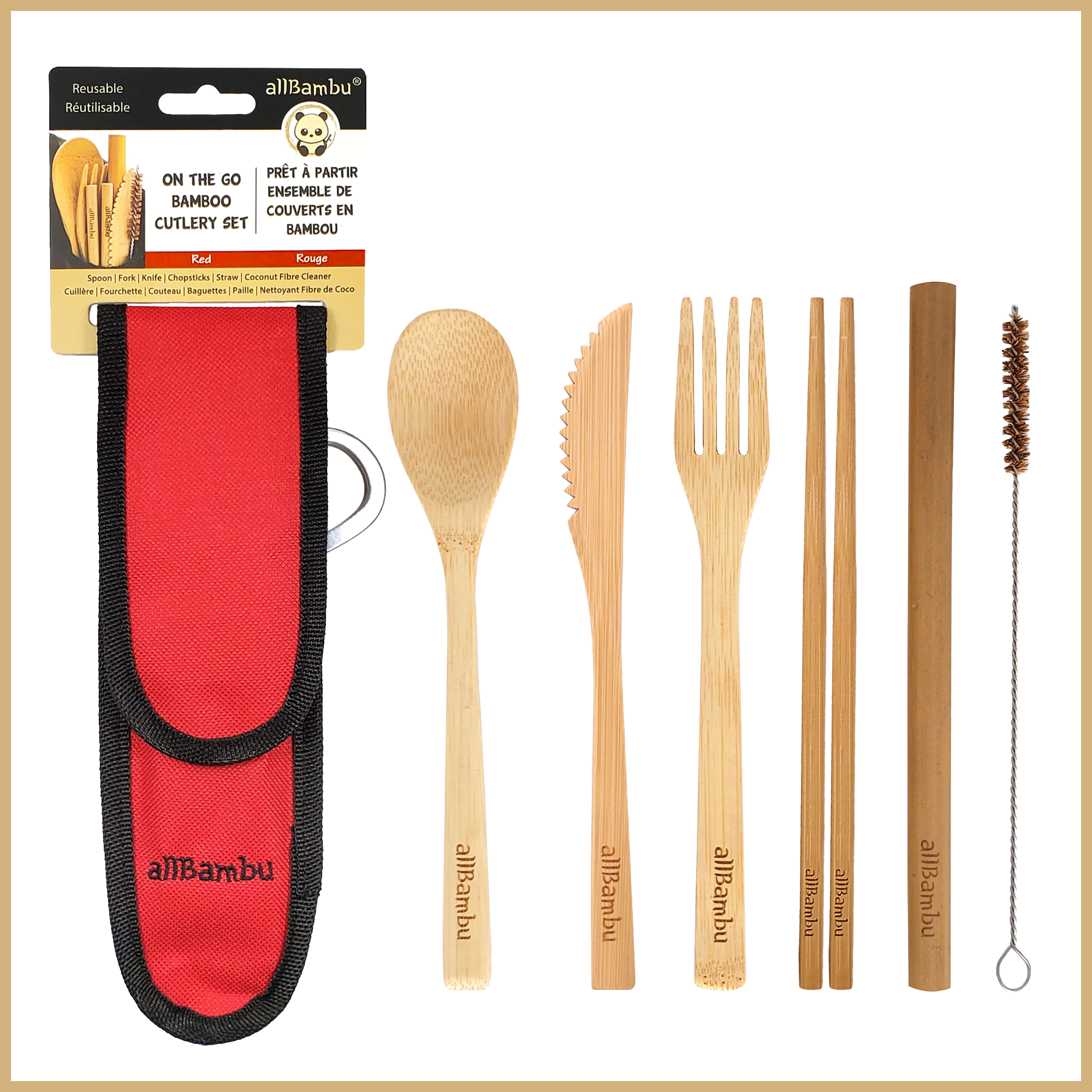 allBambu Inc - Wholesale Travel Utensil Set - Bamboo Reusable Travel Cutlery Set with Handy Carabiner 7pcs9