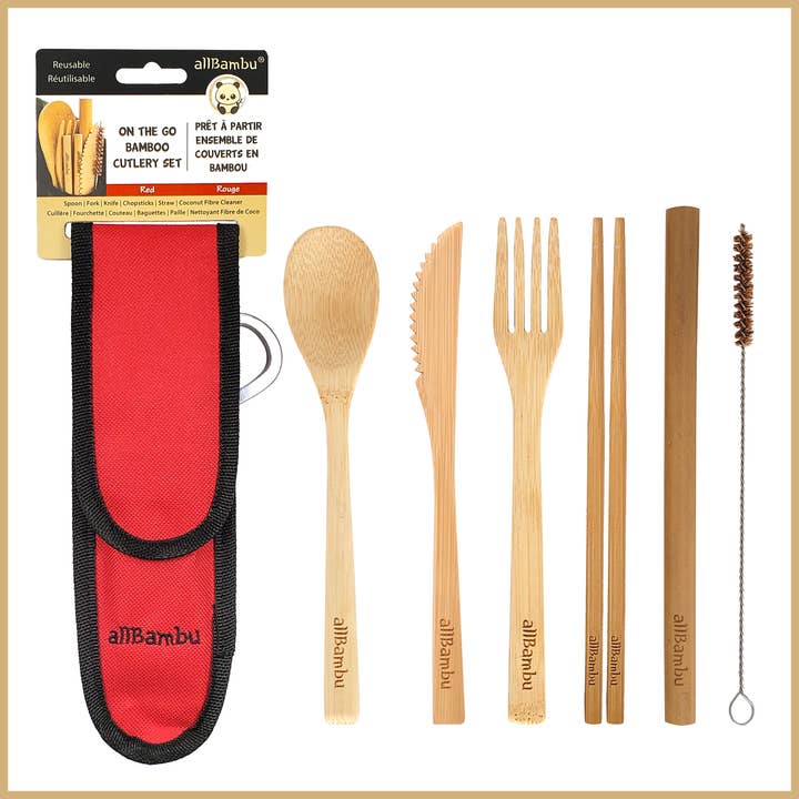 allBambu Inc - Wholesale Travel utensil set - Bamboo Reusable Travel Cutlery Set with Handy Carabiner 7pcs9