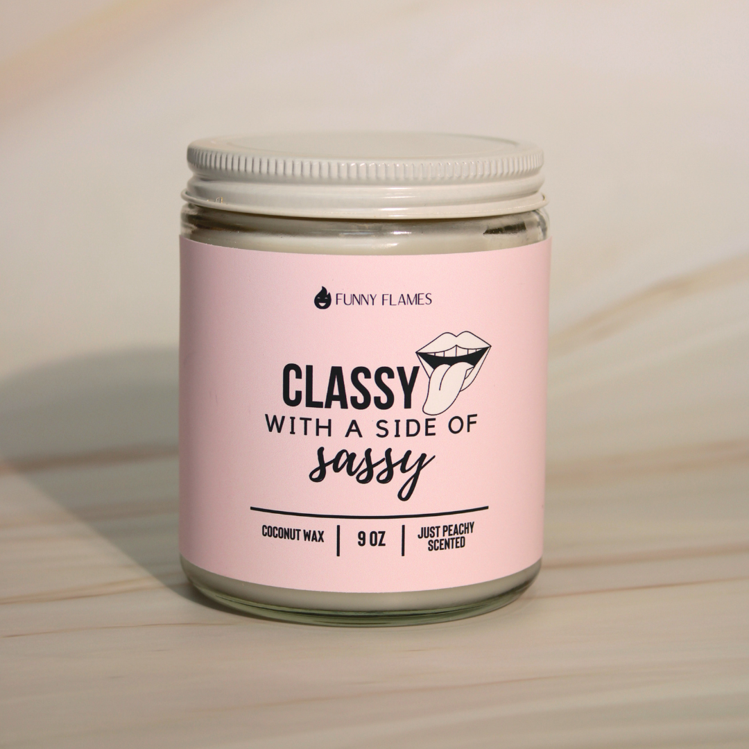 Funny Flames Candle Co - Les Creme - Wholesale Jar/Filled Candle - Classy With A Side Of Sassy - Funny Flames Candles Peach1