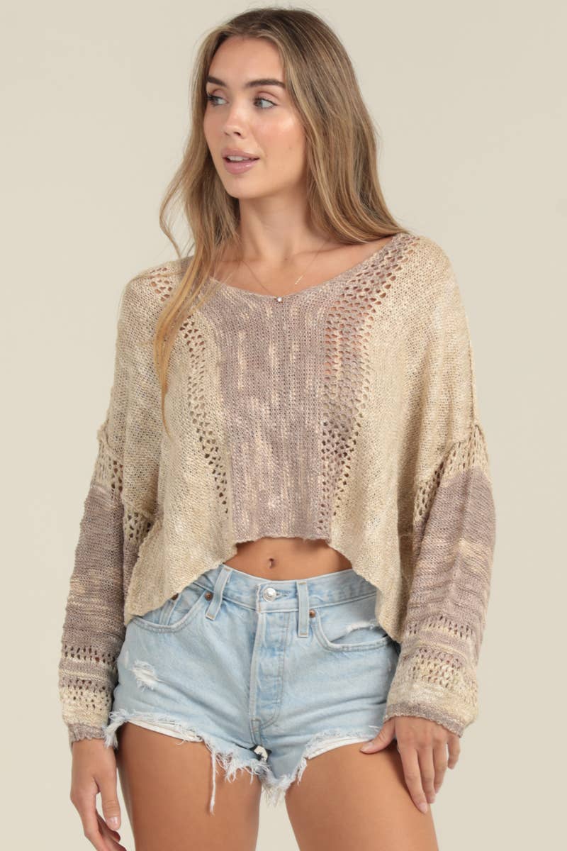 ANGIE - Wholesale Knit Sweater - Women's - XHE55-ASIS BEACHY LIGHT WEIGHT V NECK CROP PULLOVER SWEATER43