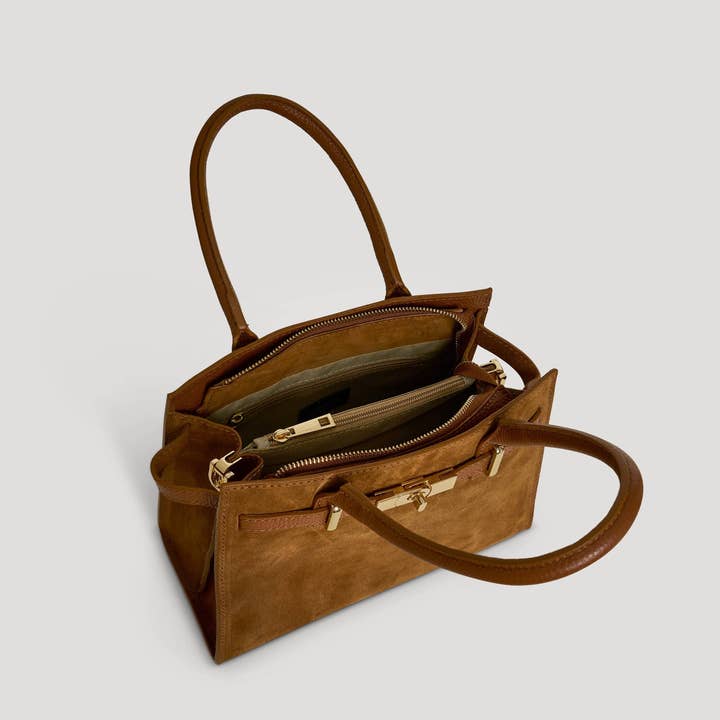 Prestige Milano - Wholesale Tote Bag - Women's - Borsa Grace in camoscio color cuoio e pelle Togo5