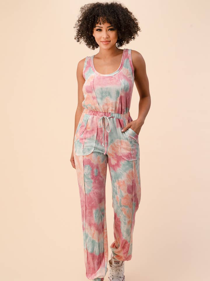 Combo rose SP4600920 - COMBINAISON SANS MANCHES EN TISSU ÉPONGE TIE DYE en vente sur Faire2