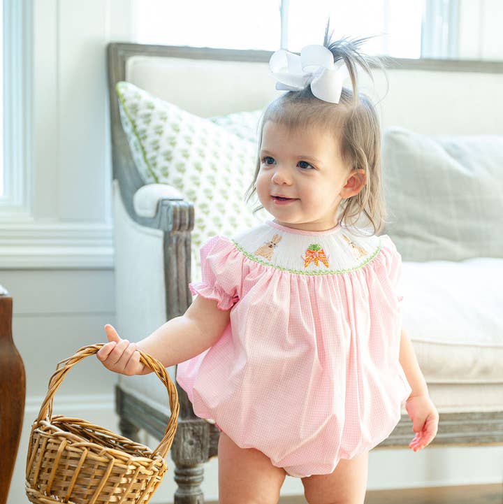 Easter Bunny and Carrots Smocked Birdie Bubble for wholesale by Ruth and Ralph