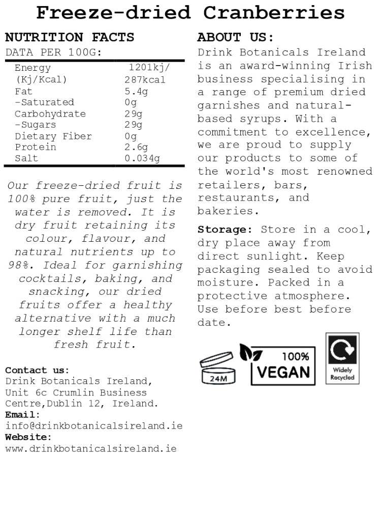 Drink Botanicals Ireland - Wholesale Dried/Dehydrated Fruit - Freeze Dried Cranberries3