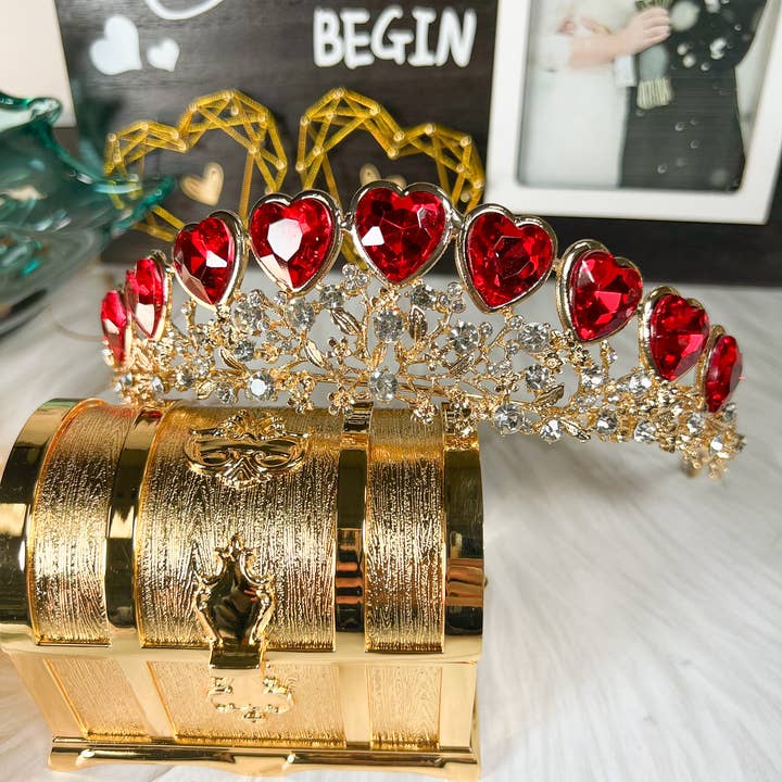 Happy Dream Gifts - Wholesale Tiara - Women's - Queen of Heart Tiara, Red Heart Crown, Gold Fairy Headband