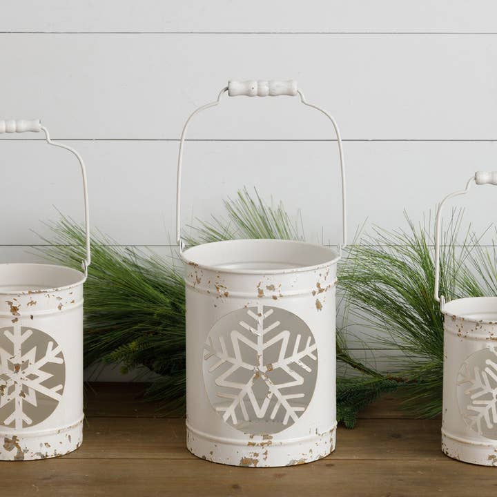Metal Lanterns With Snowflake Cutout (Set Of 03) for wholesale by Audrey's Home & Gift