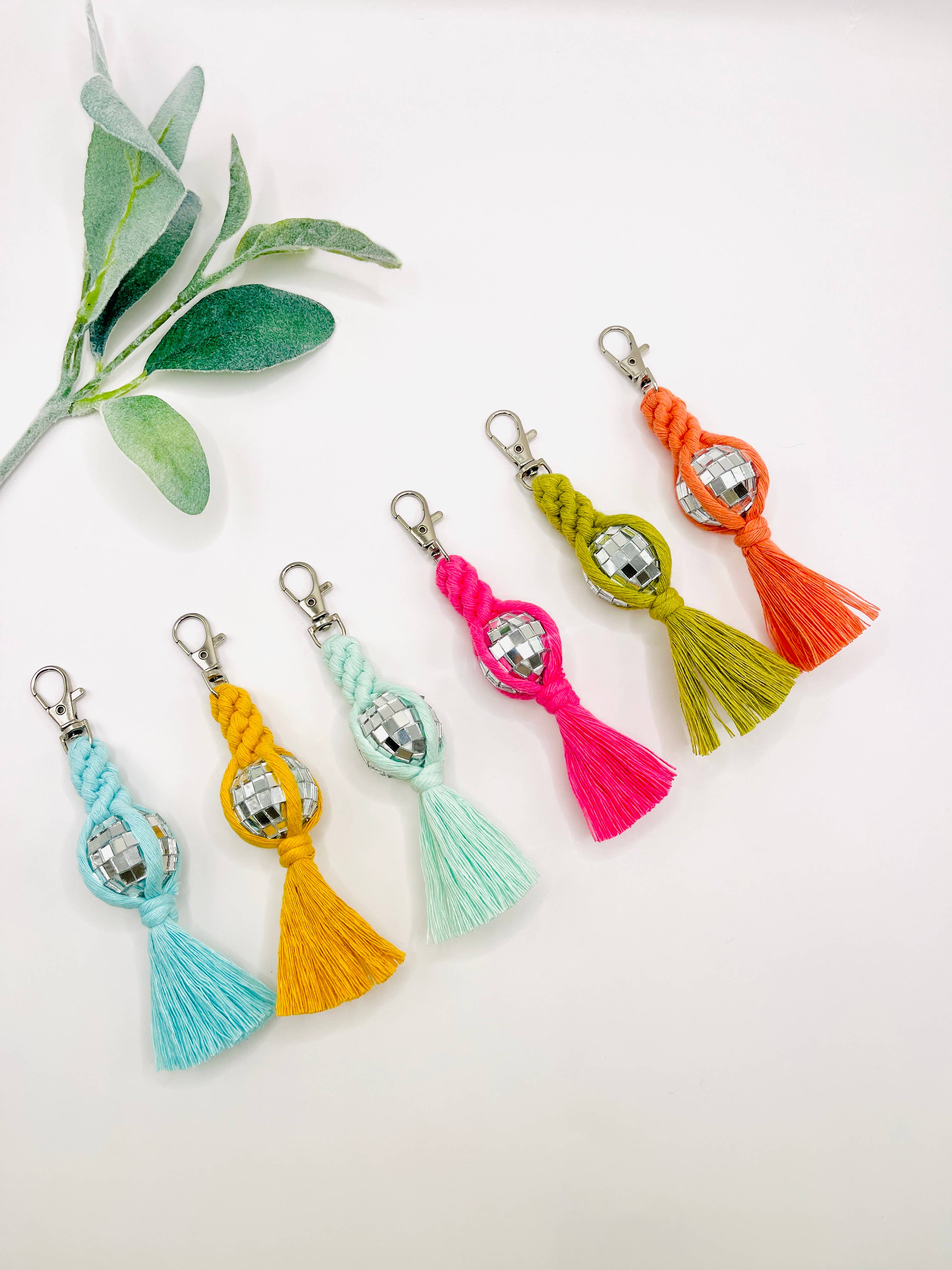 MarissaDDesigns - Wholesale Keychain - Women's - Vibrant Macrame Disco ball Keychain | Handmade | Groovy Gift6