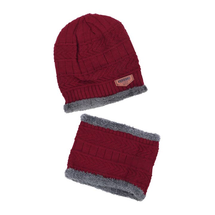 ASSORTED Dark Neutral Cable Knitted Fur Beanie Scarf - 2 Piece Set for wholesale on Faire8