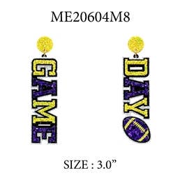 What's Hot - Wholesale Dangle Earrings - Purple and Yellow "Gameday" Glitter 2" Earring