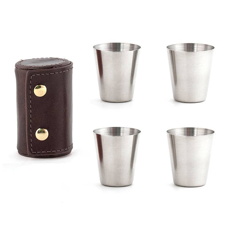 Kikkerland Design Inc - Wholesale Shot Glass - Shot Glasses With Leather Case1
