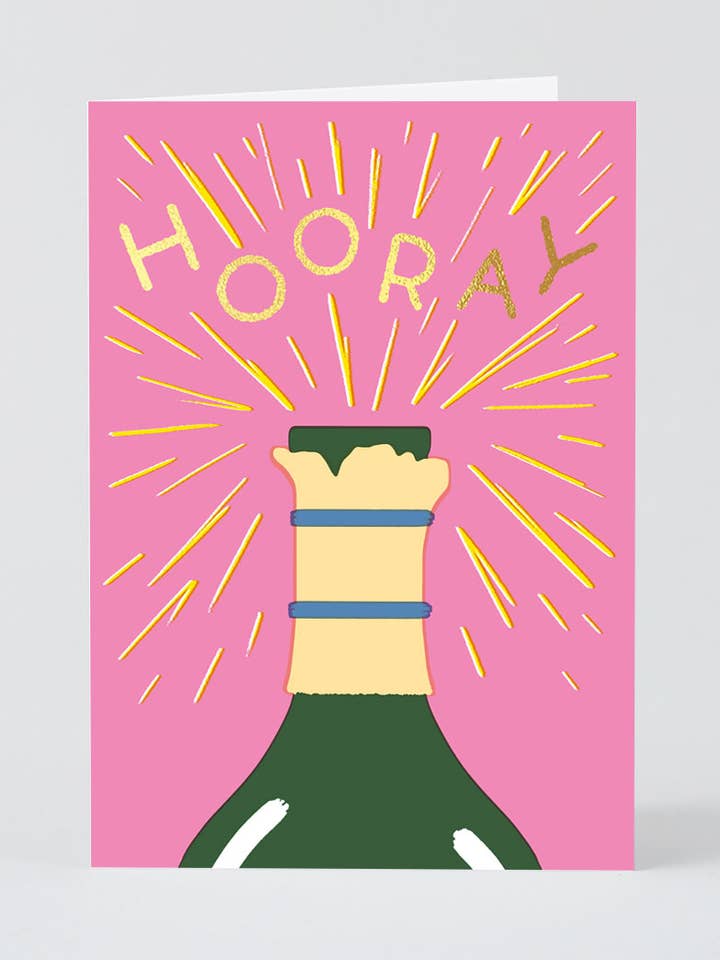 Hooray Champagne Greetings Card for wholesale by Wrap (US duties paid)