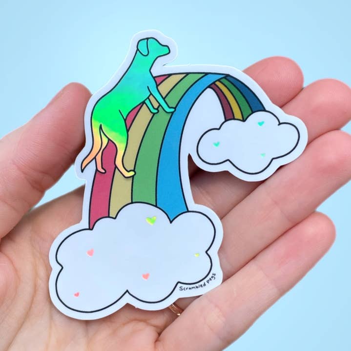 Holographischer wasserdichter Hundeaufkleber Rainbow Bridge für den Großhandel von Scrambled Pegs