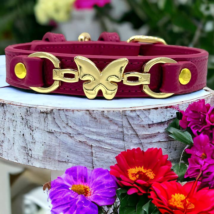 PupWiser - Wholesale Pet Collar - Dog - BUTTERFLY Handmade Leather Dog Collar3