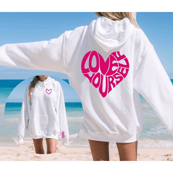 Love Yourself- Self Love Hoodie with Sleeve Design for wholesale by Quality Time Designs Co