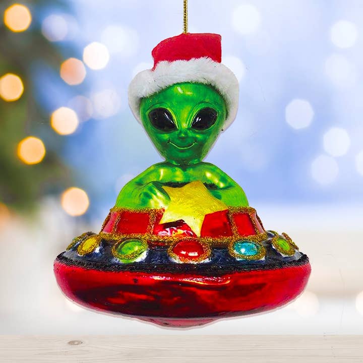 Alien en UFO glazen kerstornament voor wholesale door OrnamentallyYou